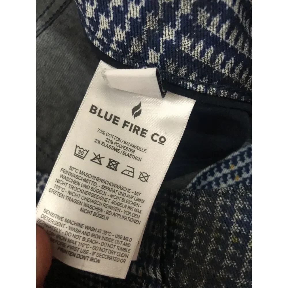 Blue Fire Co Pants Mens 31x29 Plaid Business Chino Blue Career Stretch N240